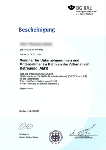 Zertifikat BG BAu
