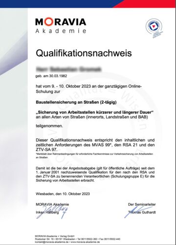 Qualitätsnachweis Baustellensicherung